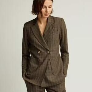 Argent Plaid Double Breasted Blazer Double Wool Cashmere Modern Jacket Sz 2